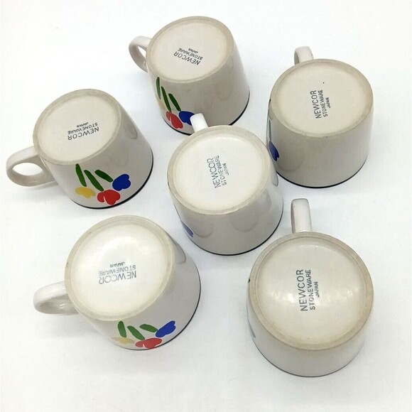 Vintage 1985 Newcor Japan Tulip Time Stoneware Coffee Tea Cups Lot of 6 - Picture 7 of 7